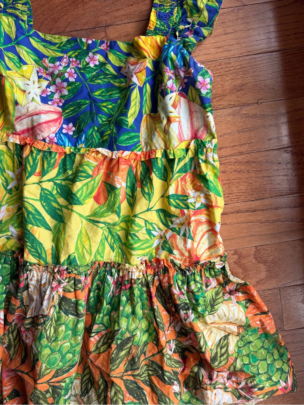 Farm Rio Tropical Fruit Floral Mini Dress XL Sleeveless Tiered - Picture 2 of 10